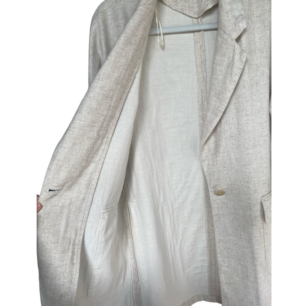 Zara Linen Blend Long Blazer Coat Oatmeal Oversized Dolman Sleeve SKU351 - Picture 5 of 9